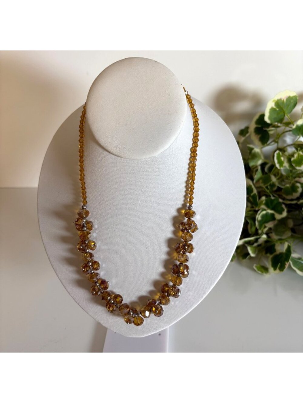 Golden Iridescent Glass Beaded Necklace Cluster Beads Magnetic Clasp